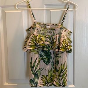 pink and white stripe and palm leaves tank top